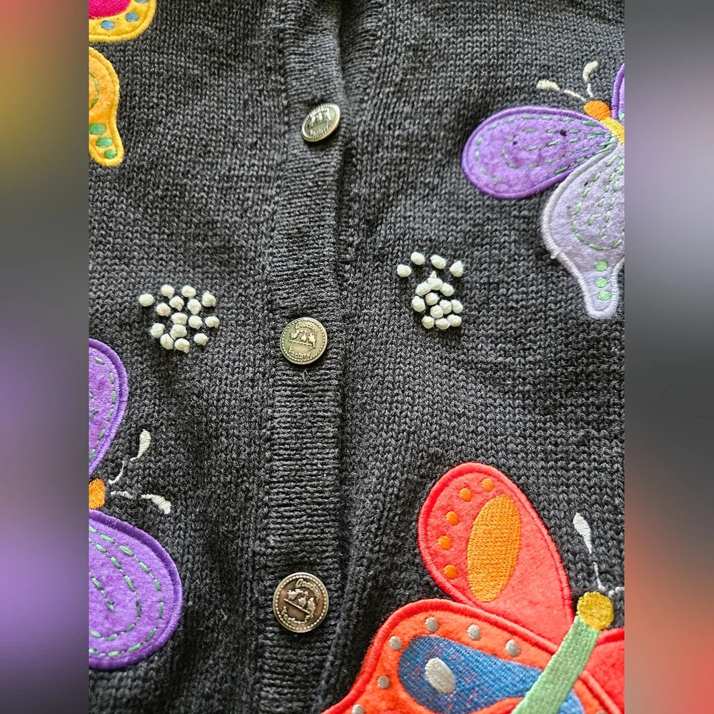 Quacker Factory Vintage Embroided Butterfly Cardigan - Picture 6 of 9